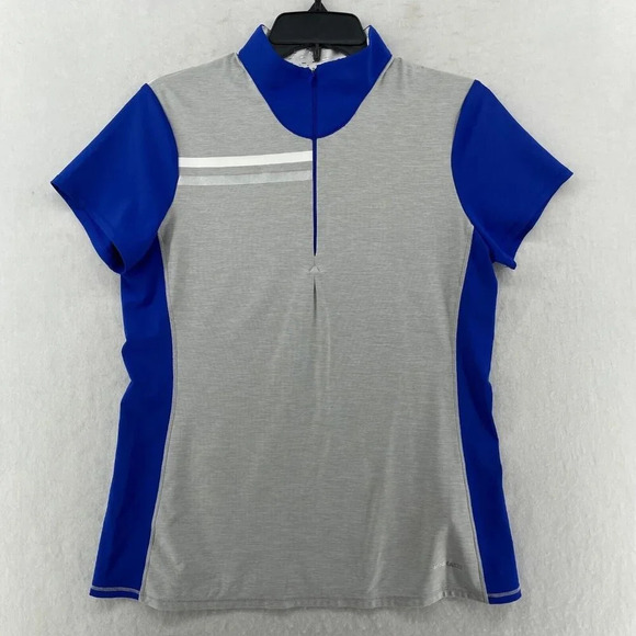 Annika Cutter and Buck Shirt Womens M Gray Blue Short Sleeves Mock UPF50+ Dritec - Picture 1 of 12